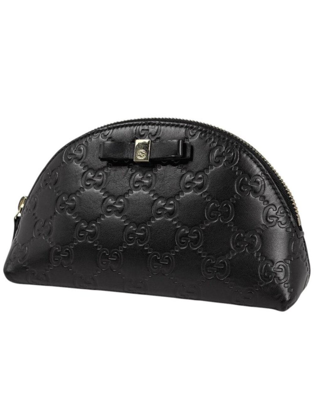 Gucci Makeup Pouch Guccissima GG Pattern Ribbon Marais Black